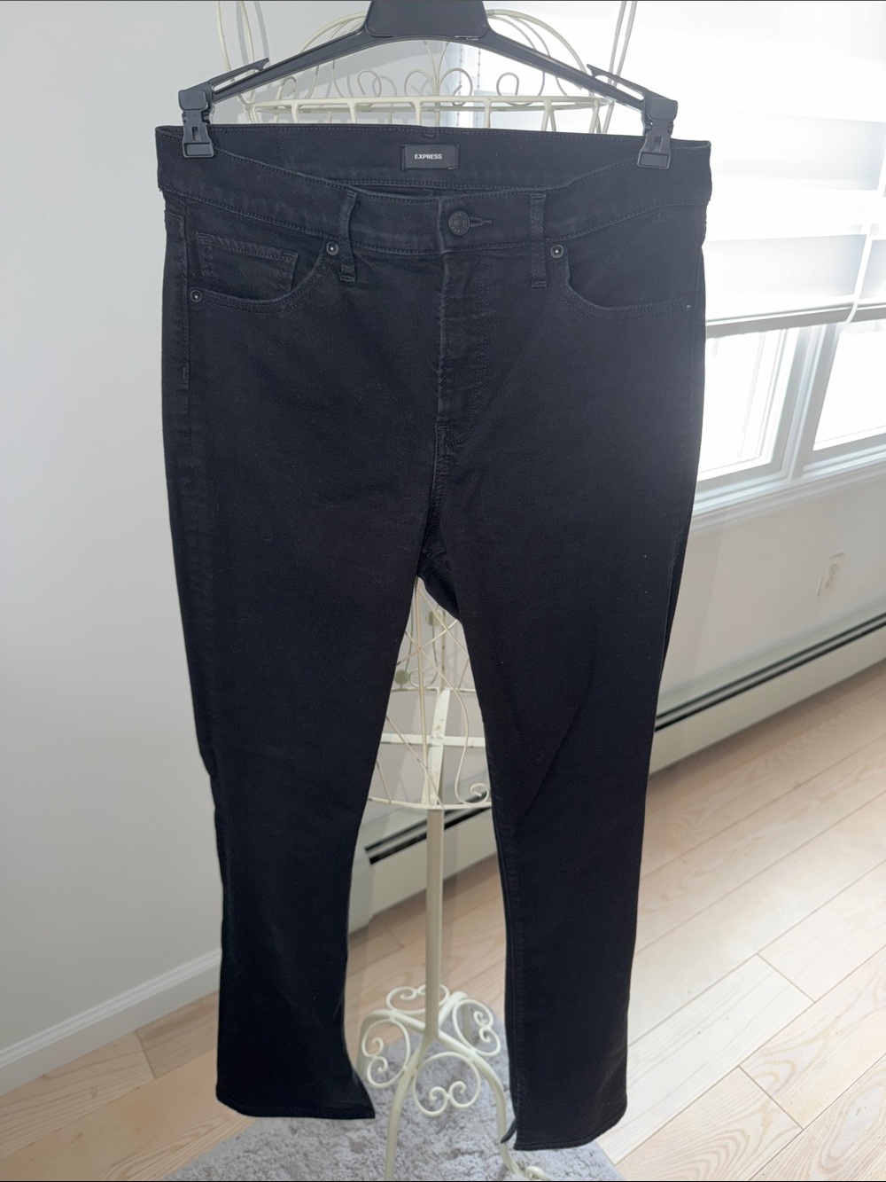 Express Women’s Skyscraper Mid-Rise Black Bootcut Jeans with Split Hem